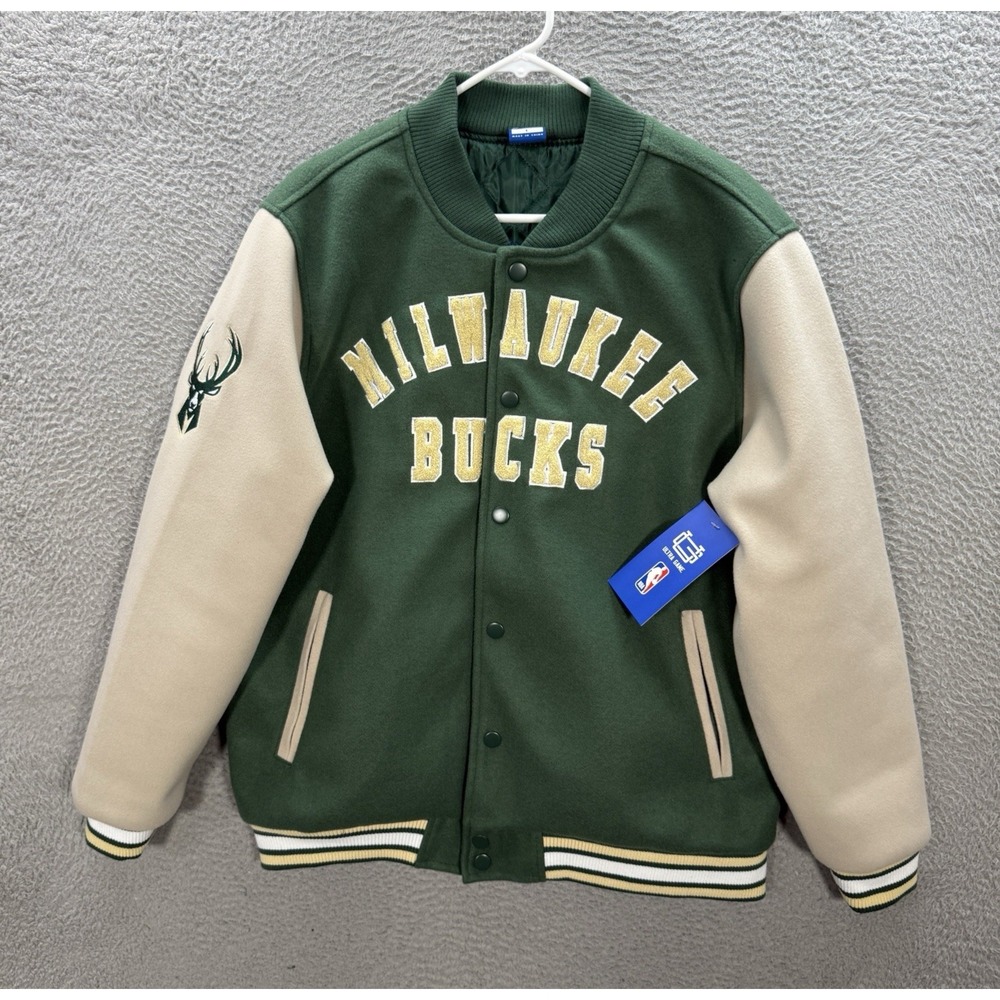 Milwaukee Bucks Jacket Adult Large Green Varsity Bomber Letterman NEW MSRP $150